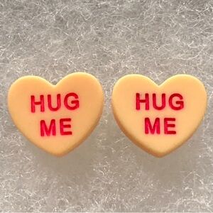 Pale Orange Hug Me Heart Valentines Day Sweethearts Silver Toned Stud Earrings